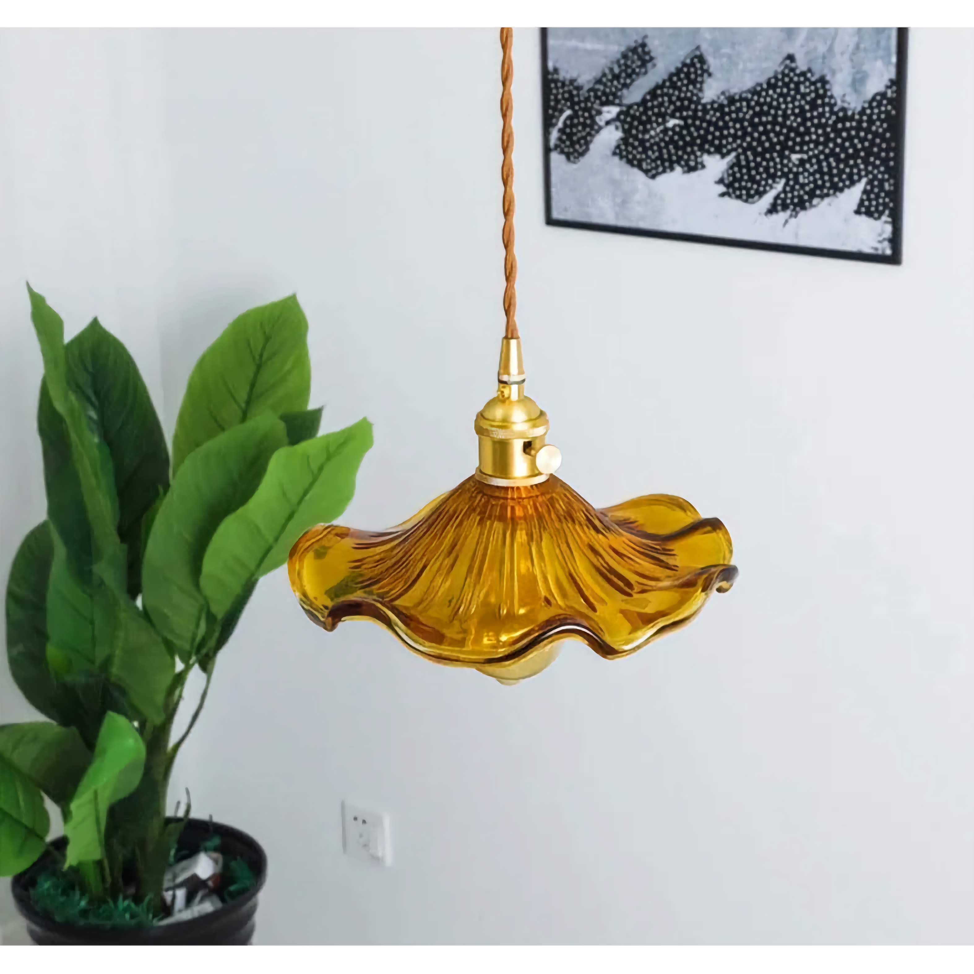 Glass Pendant Lighting | Green Champagne Biophilic Design Cottagecore Lamps | 1-lights
