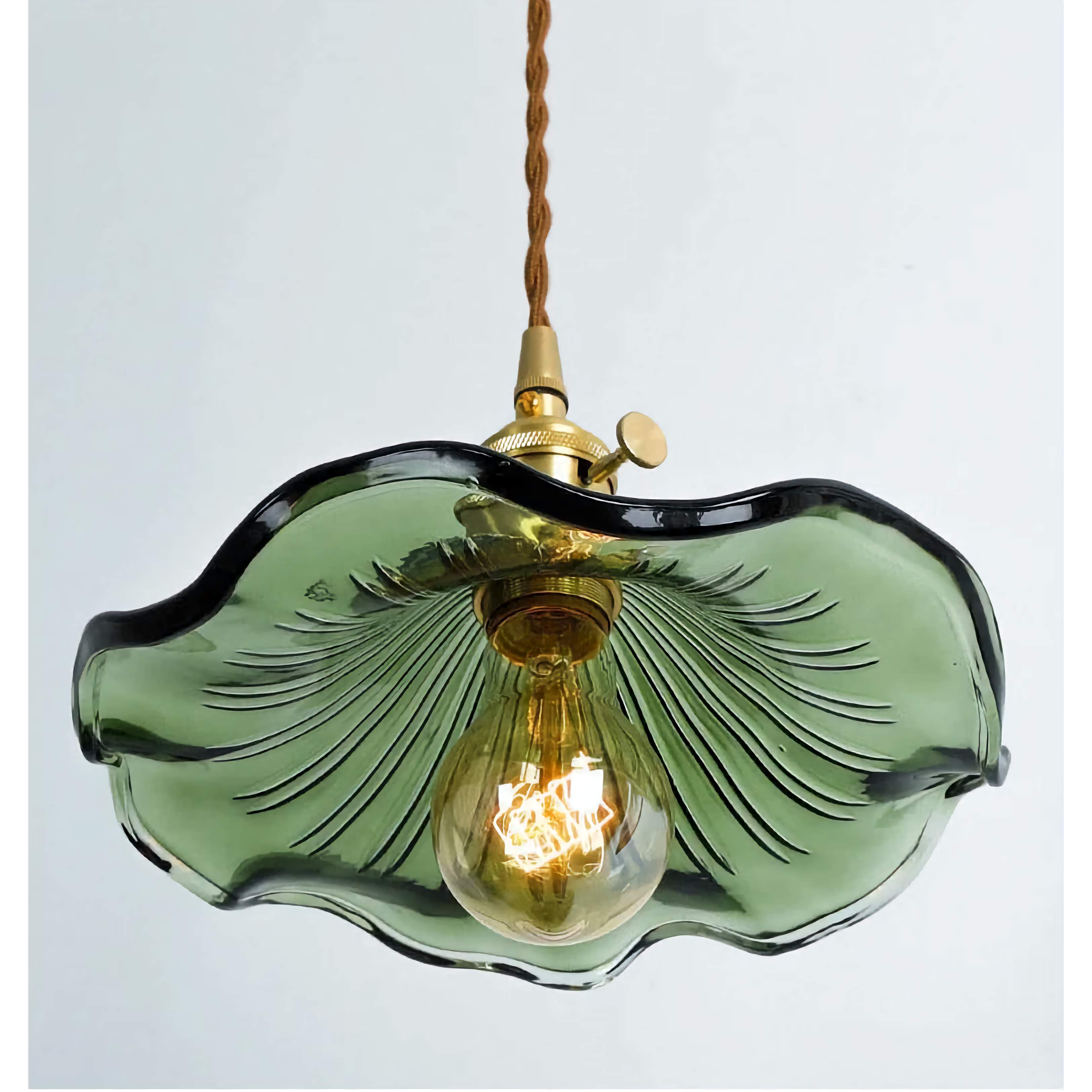 Glass Pendant Lighting | Green Champagne Biophilic Design Cottagecore Lamps | 1-lights