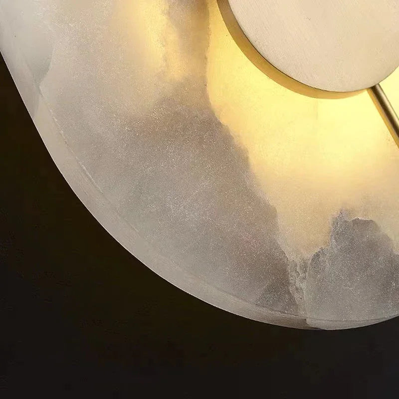 Marble Wall Light | Contemporary Round Stone Sconce with Copper Accents Dual Led Foyer & Bedroom Casalolalights Luxury