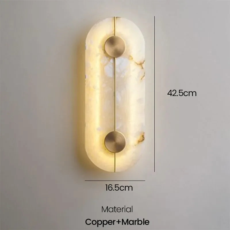 Marble Wall Light | Contemporary Round Stone Sconce with Copper Accents Dual Led Foyer & Bedroom Casalolalights Luxury