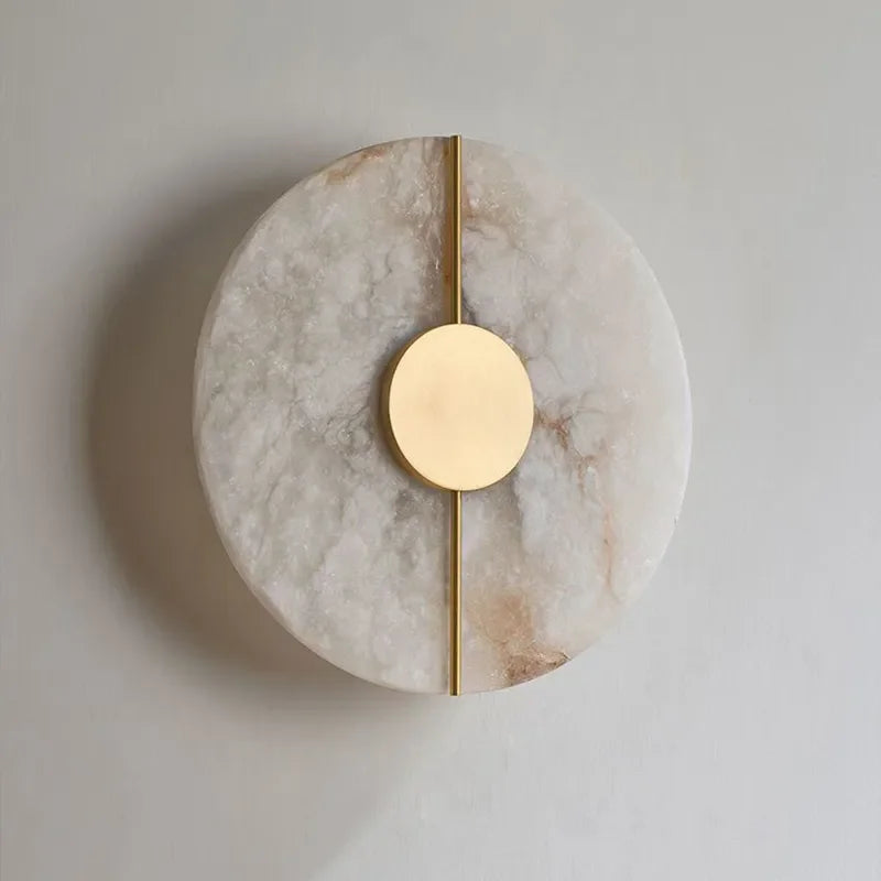 Marble Wall Light | Contemporary Round Stone Sconce with Copper Accents Dual Led Foyer & Bedroom Casalolalights Luxury