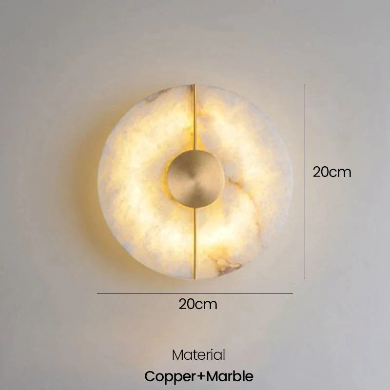 Marble Wall Light | Contemporary Round Stone Sconce with Copper Accents Dual Led Foyer & Bedroom Casalolalights Luxury