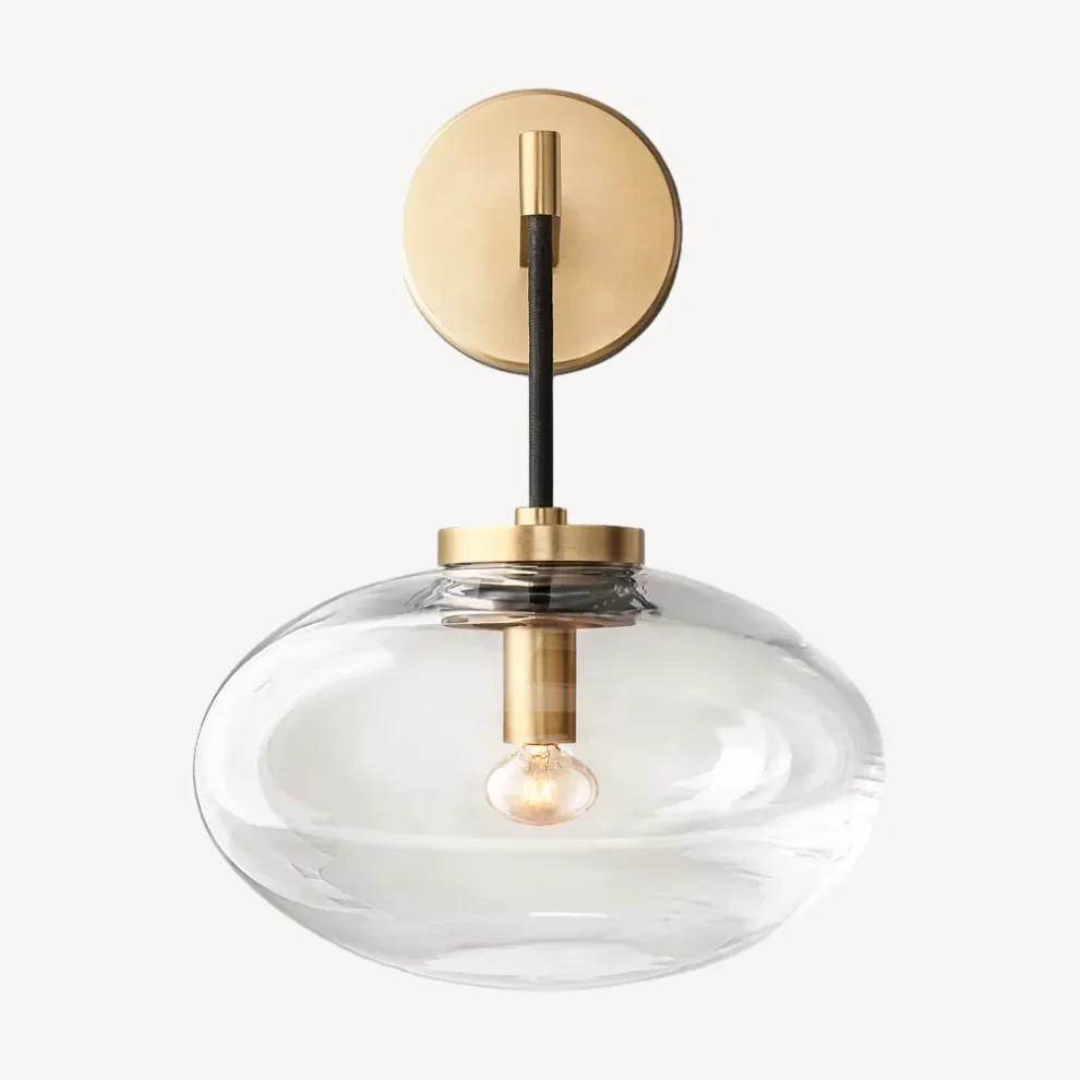 Copper Wall Sconce | Amber Glass Shade Contemporary Mid-century Living Room & Bedroom Casalolalights Luxury Lamps