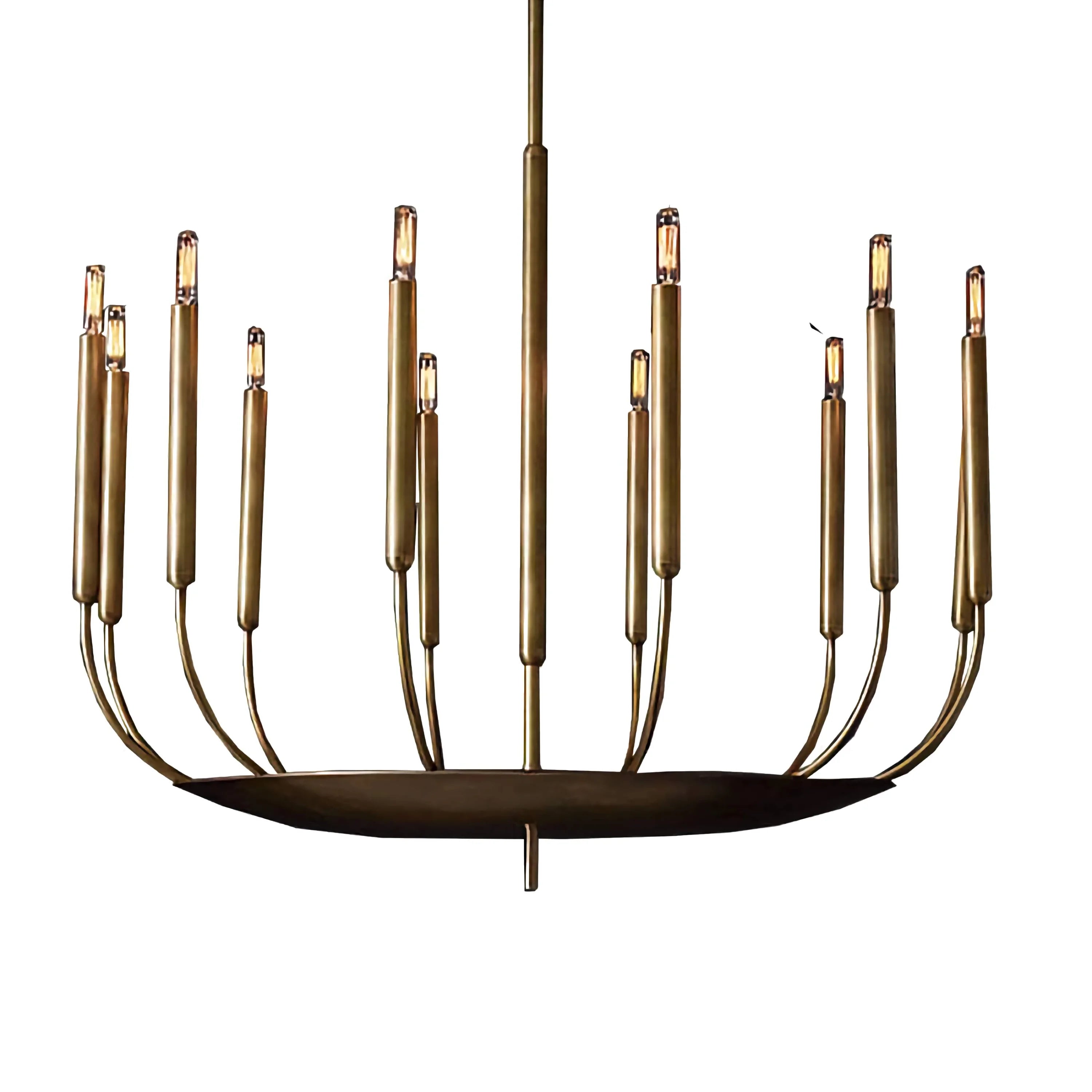 Slender Copper Candle Chandelier | Modern Pendant Lighting for Dining Room | Sculptural Candelabra Fixture
