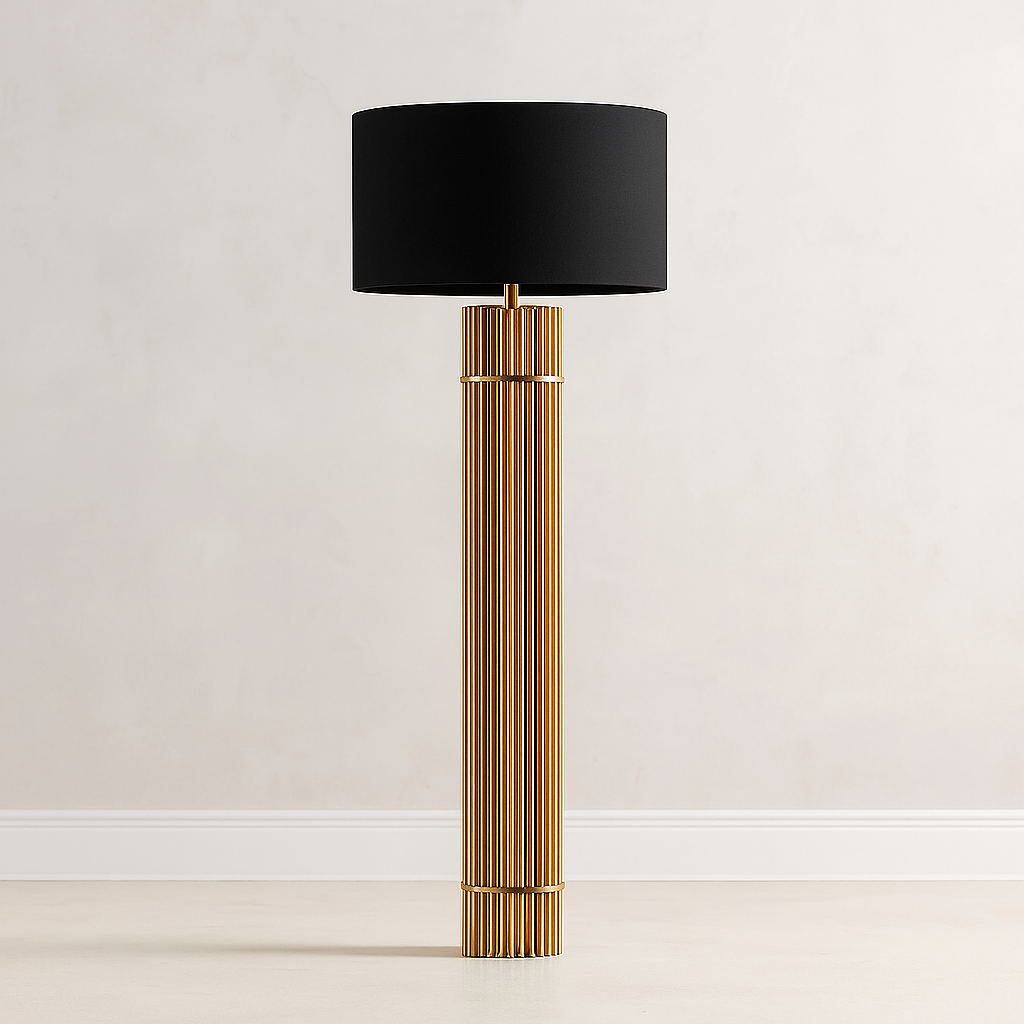 Copper Column Floor Lamp Fabric Drum Shade | 160cm Tall Wide 75cm E26/e27 Warm 2700k Casalola Lights Luxury Lamps