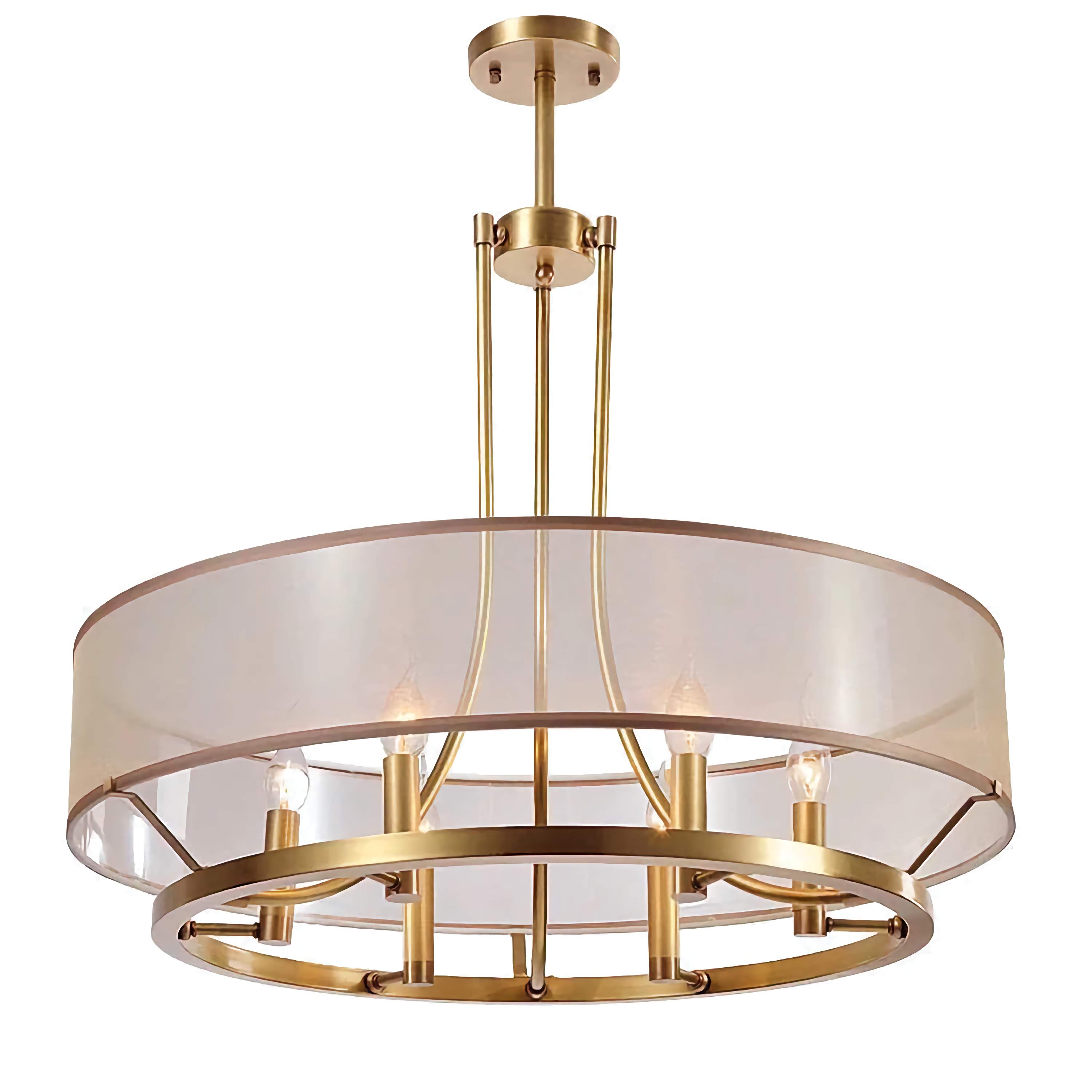Copper and Fabric Semi-flush Mount Ceiling Light – Modern Drum Fixture for Low Ceilings