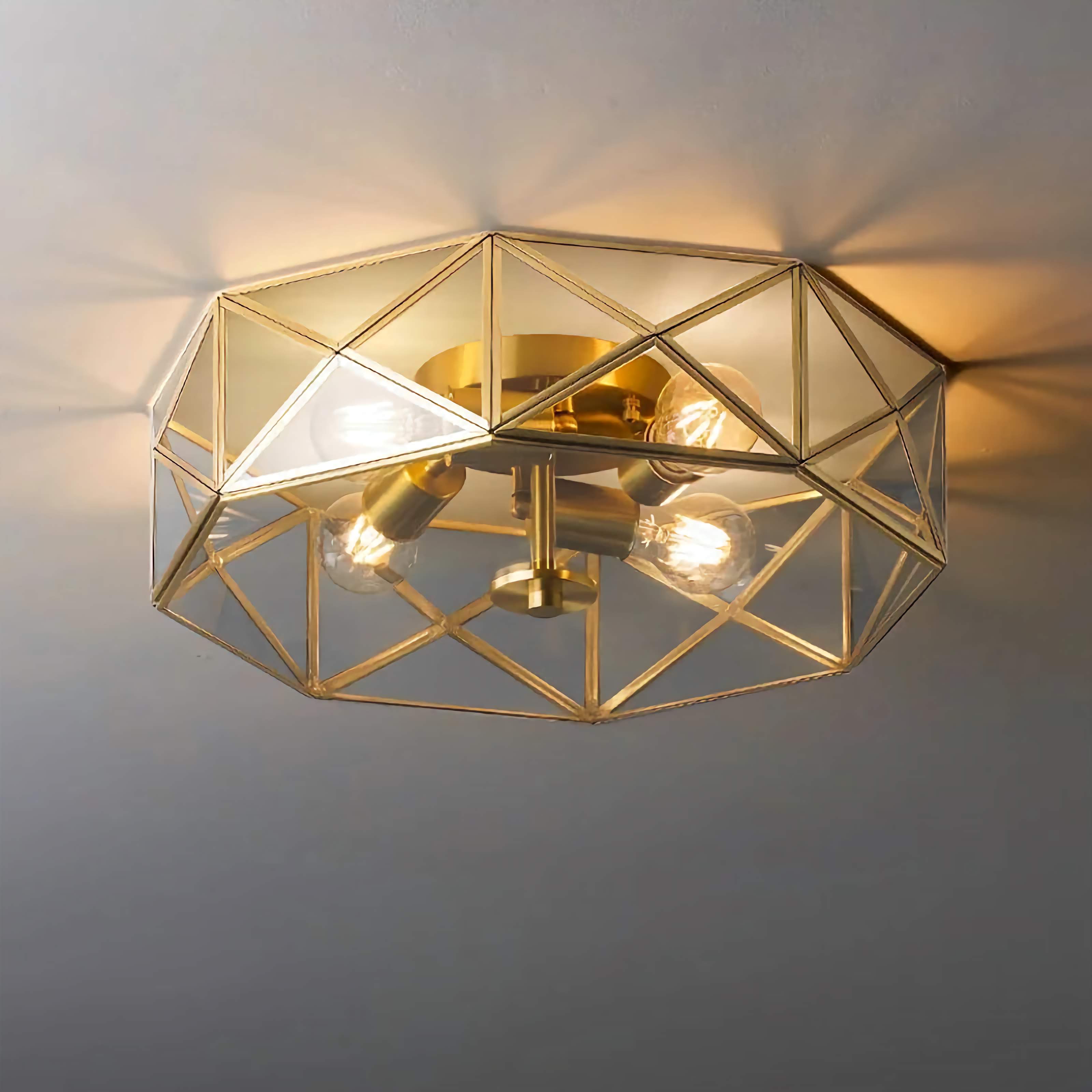 Copper Flush Mount Ceiling Light 45cm | 4-light Grey Glass Low-profile Fixture Living Dining & Bedroom Casalolalights