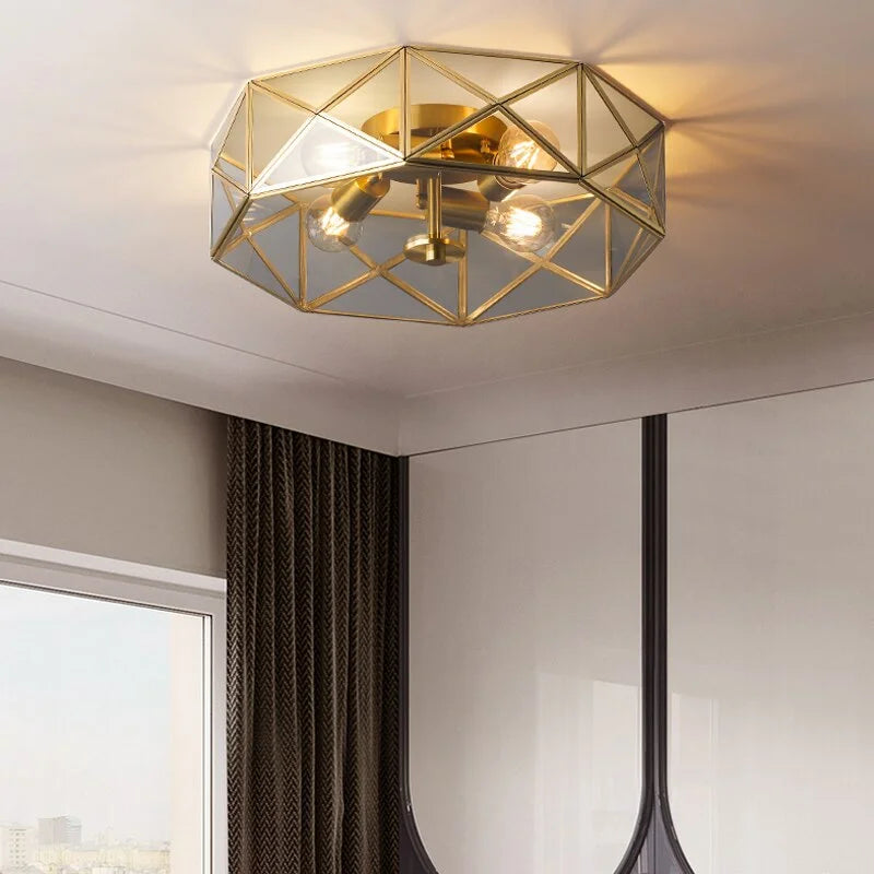 Copper Flush Mount Ceiling Light 45cm | 4-light Grey Glass Low-profile Fixture Living Dining & Bedroom Casalolalights