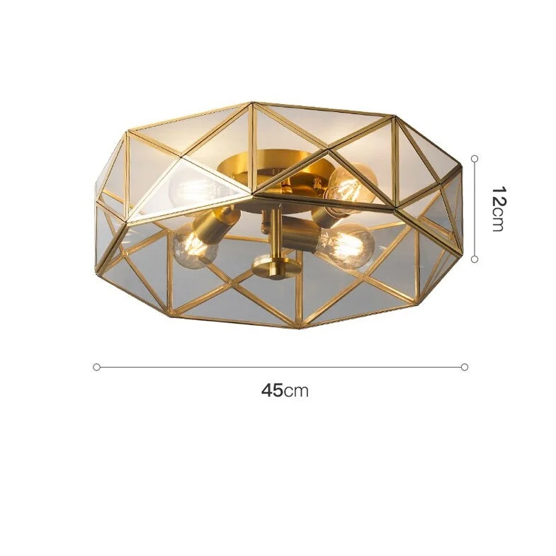 Copper Flush Mount Ceiling Light 45cm | 4-light Grey Glass Low-profile Fixture Living Dining & Bedroom Casalolalights