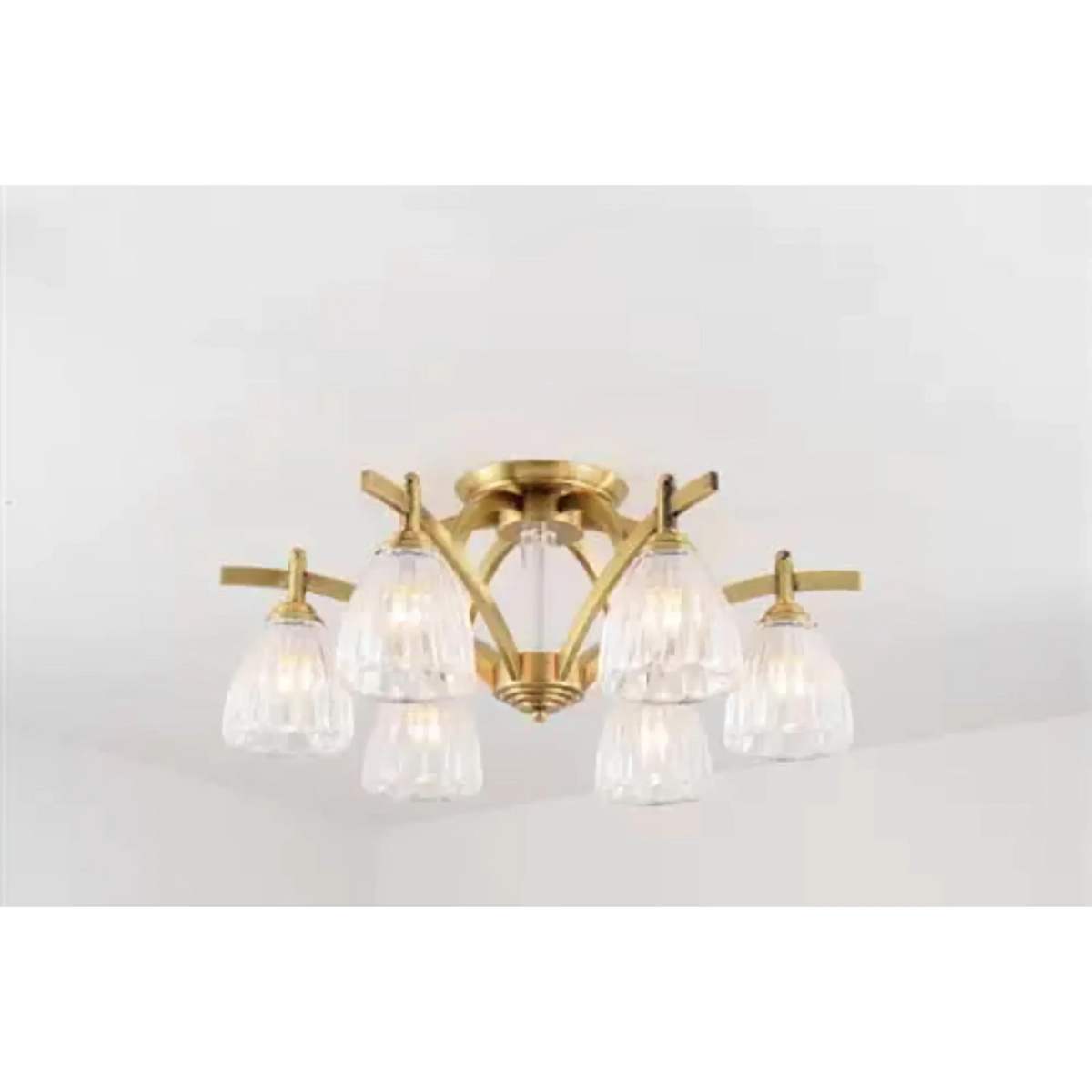 Copper & Glass Semi-flush Mount | Fluted-glass Ceiling Light Transitional Living Dining Room Casalolalights Luxury