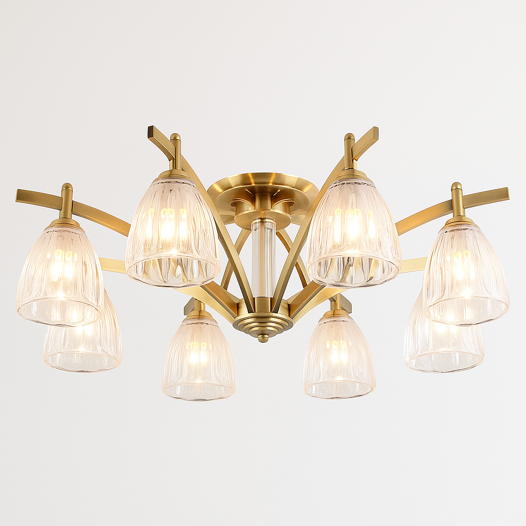 Copper & Glass Semi-flush Mount | Fluted-glass Ceiling Light Transitional Living Dining Room Casalolalights Luxury