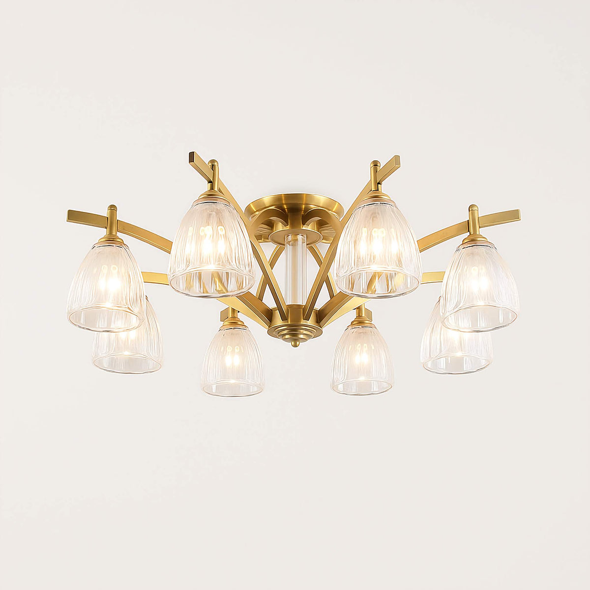 Copper & Glass Semi-flush Mount | Fluted-glass Ceiling Light Transitional Living Dining Room Casalolalights Luxury