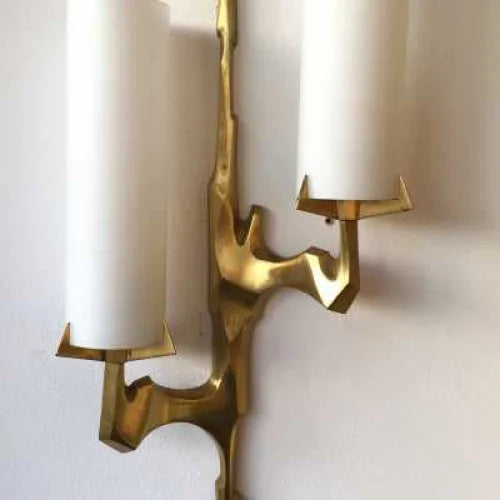 Copper & Frosted Glass Wall Sconce | Sculptural Twin-cylinder 53cm Mid-century Modern Hallway Casalolalights Luxury