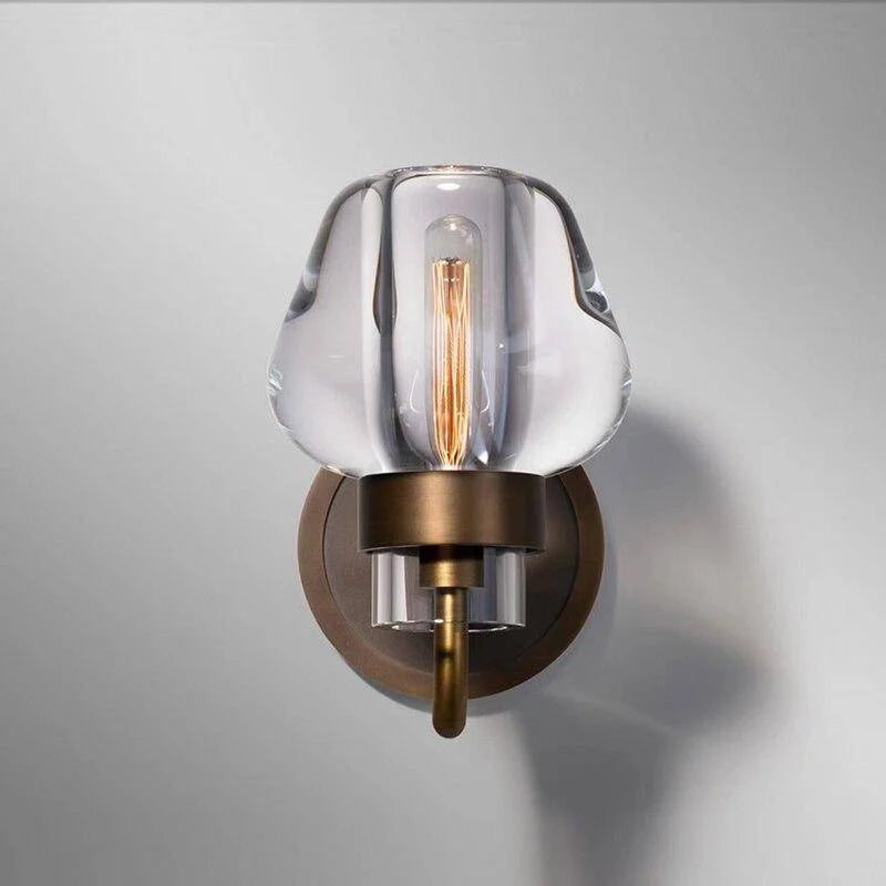 Modern Copper & Crystal Wall Sconce – Luxury Bedroom Hallway Light Fixture