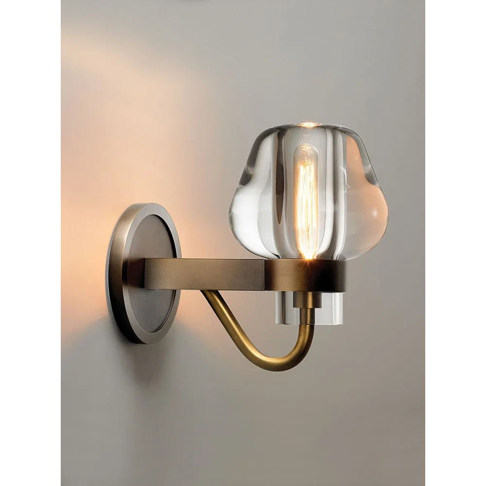 Modern Copper & Crystal Wall Sconce – Luxury Bedroom Hallway Light Fixture