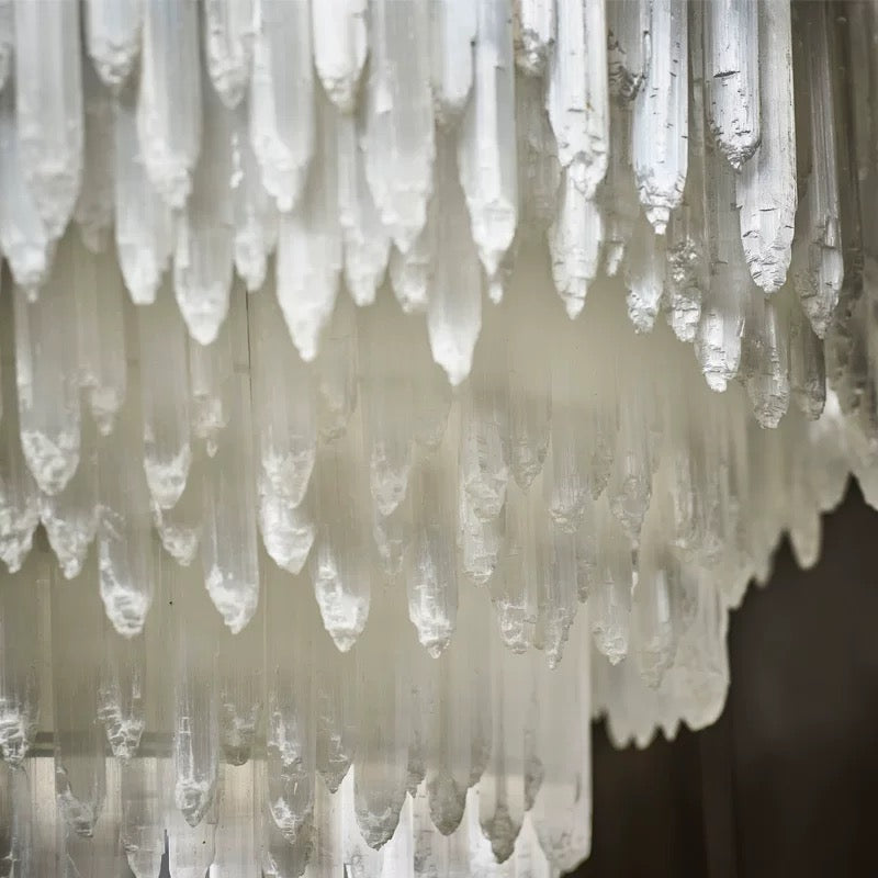 Natural Selenite Crystal Chandelier | Organic Brutalist Pendant | Large 102cm Dining Light | Solid Copper Frame