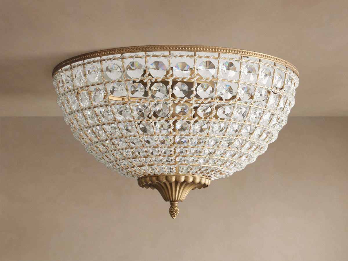 Crystal Flush Mount Ceiling Light for Bedroom Closet & Foyer | 18 Inch Basket Dome Brass Frame 3-light Casalola Lights