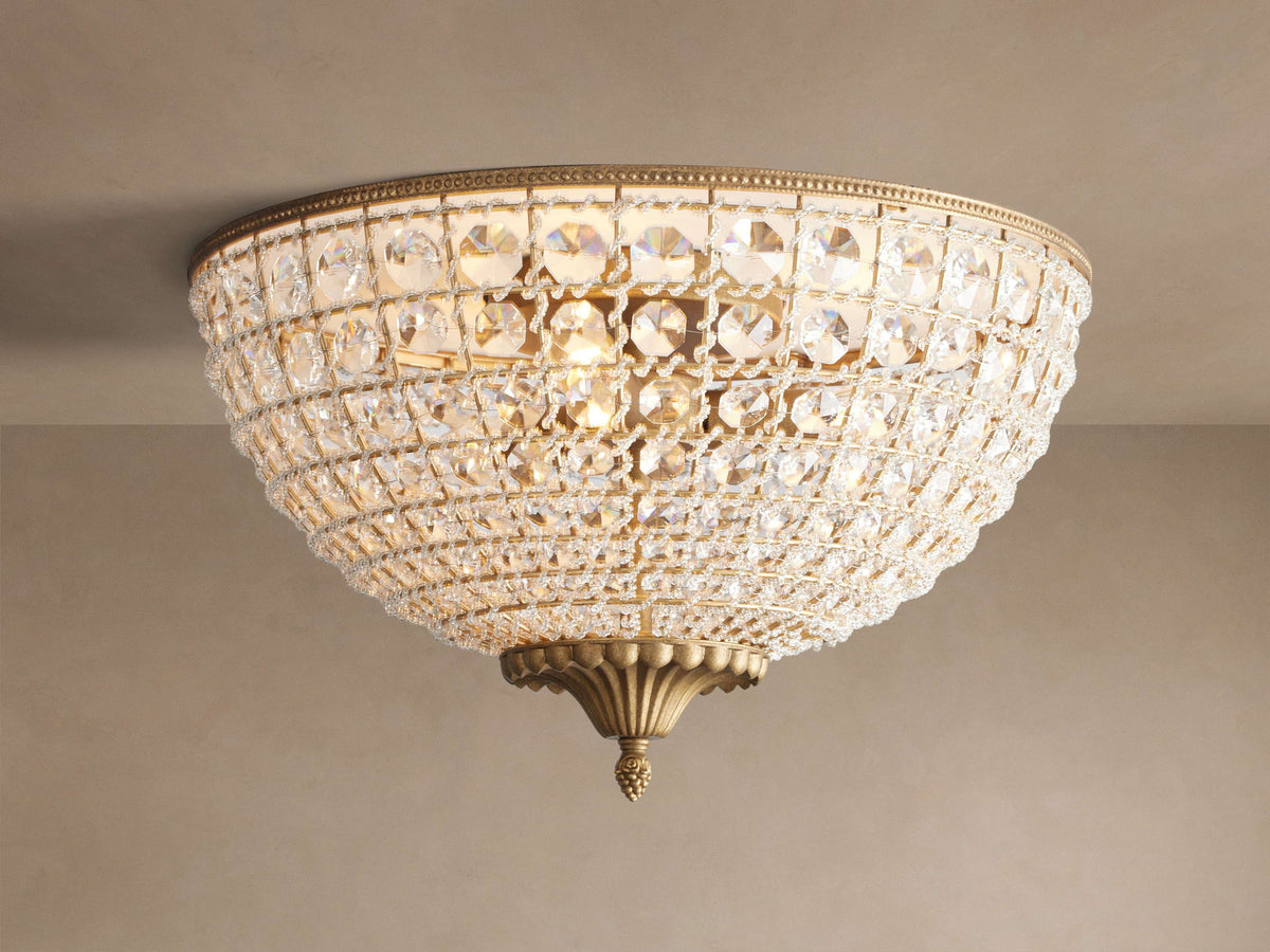 Crystal Flush Mount Ceiling Light for Bedroom Closet & Foyer | 18 Inch Basket Dome Brass Frame 3-light Casalola Lights