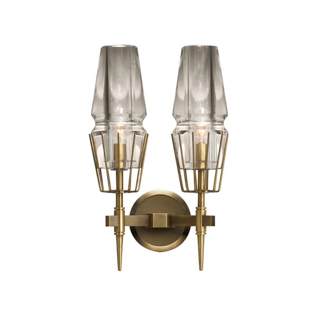 Art Deco Crystal & Copper Wall Sconce – Luxury Double Candle-style Light for Hallway Bedroom