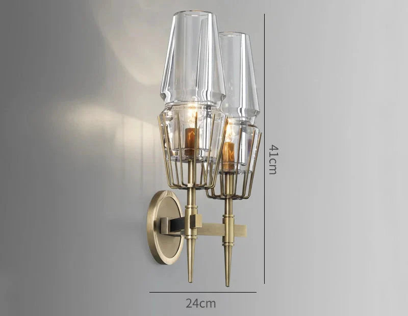Art Deco Crystal & Copper Wall Sconce – Luxury Double Candle-style Light for Hallway Bedroom