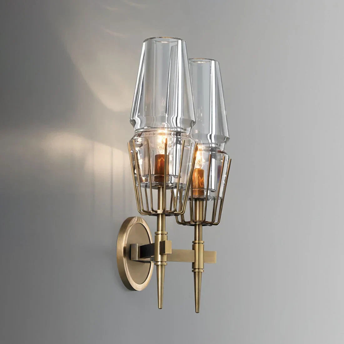 Crystal & Copper Double Candle Wall Sconce | Art Deco Twin-light Hallway Bedroom Casalolalights Luxury Lamps