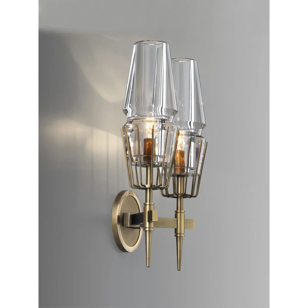 Art Deco Crystal & Copper Wall Sconce – Luxury Double Candle-style Light for Hallway Bedroom