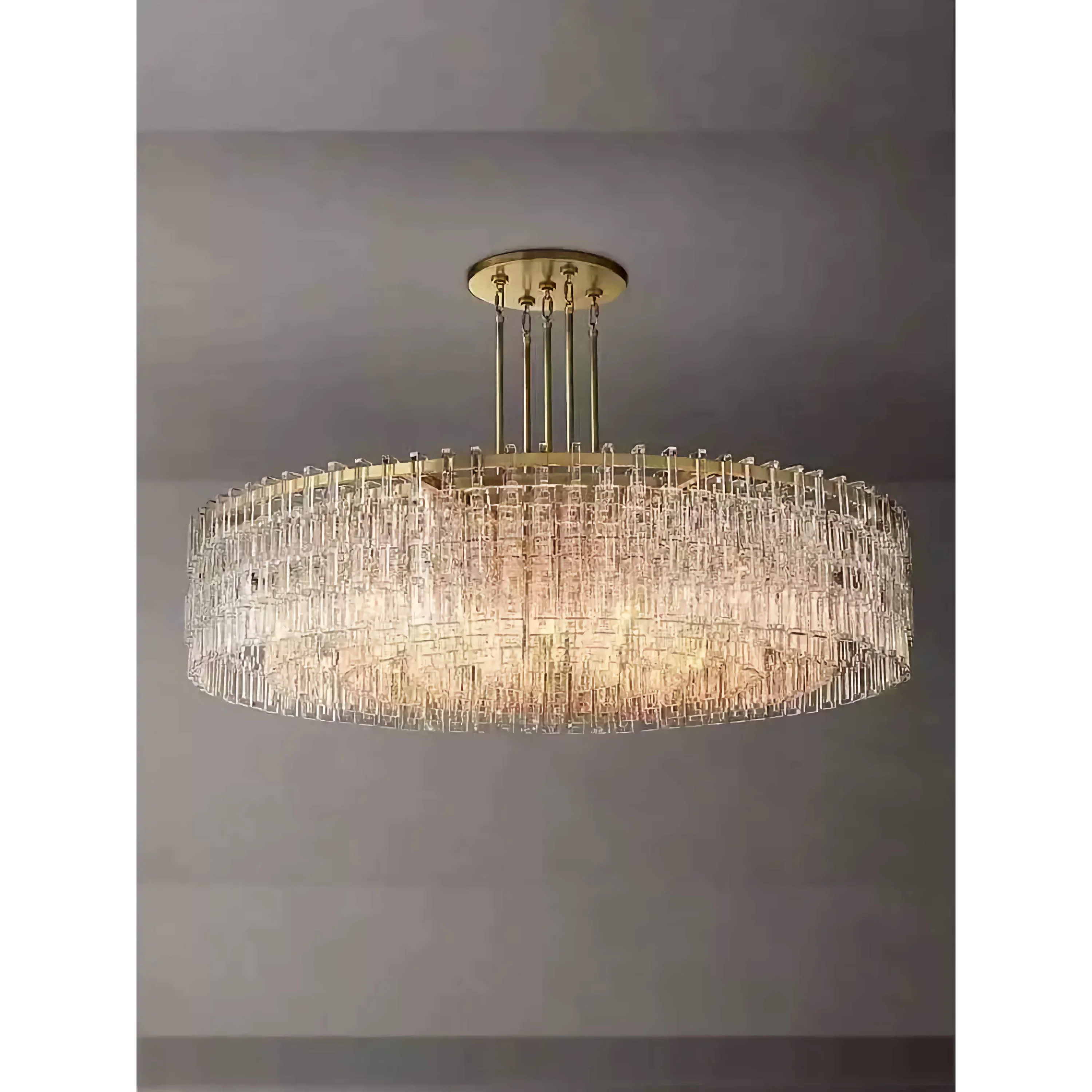 Hand Cut Crystal Drum Chandelier | Luxury Gold Dimmable Living Fixture