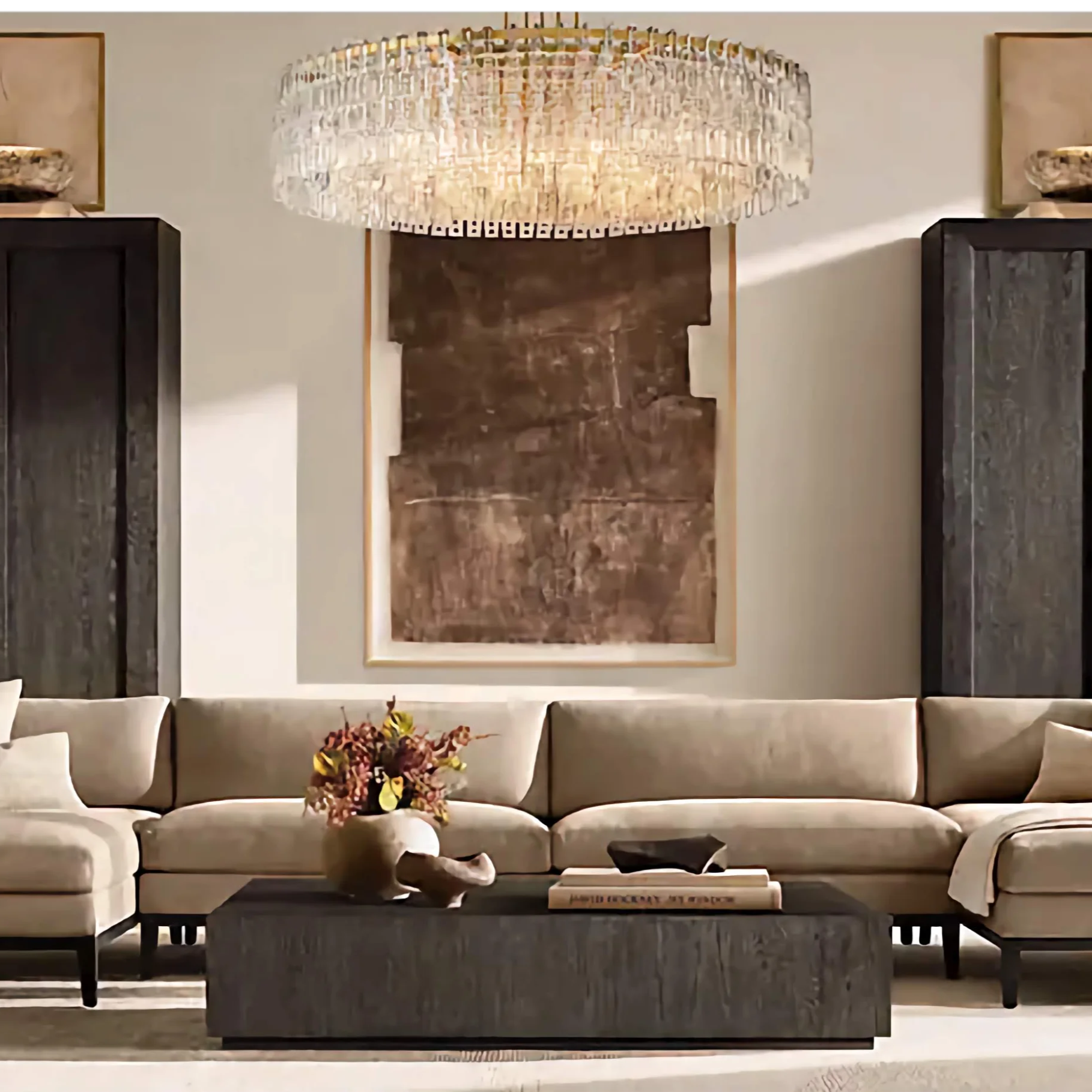 Hand Cut Crystal Drum Chandelier | Luxury Gold Dimmable Living Fixture