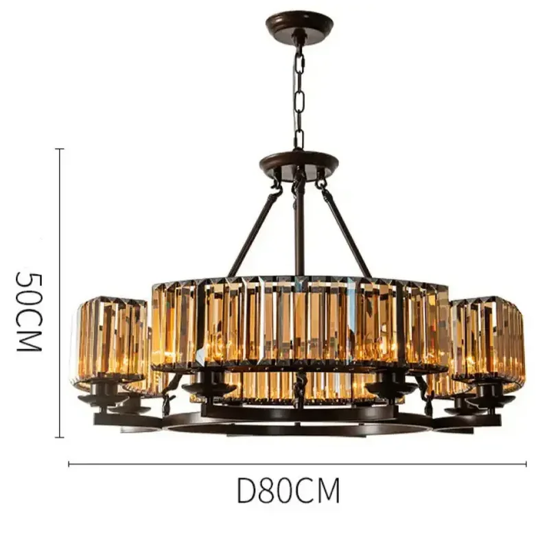 Amber Crystal Drum Chandelier in Bronze | Modern Dining Room | 8 Light Fixture for Ambient Lighting