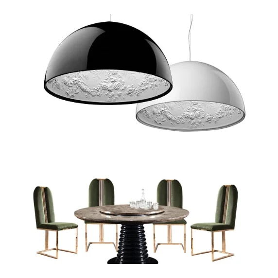 Dome Pendant Light 40-60cm | Black Crystal-flower Relief Ceiling Dining Room & Kitchen Island Casalolalights Luxury