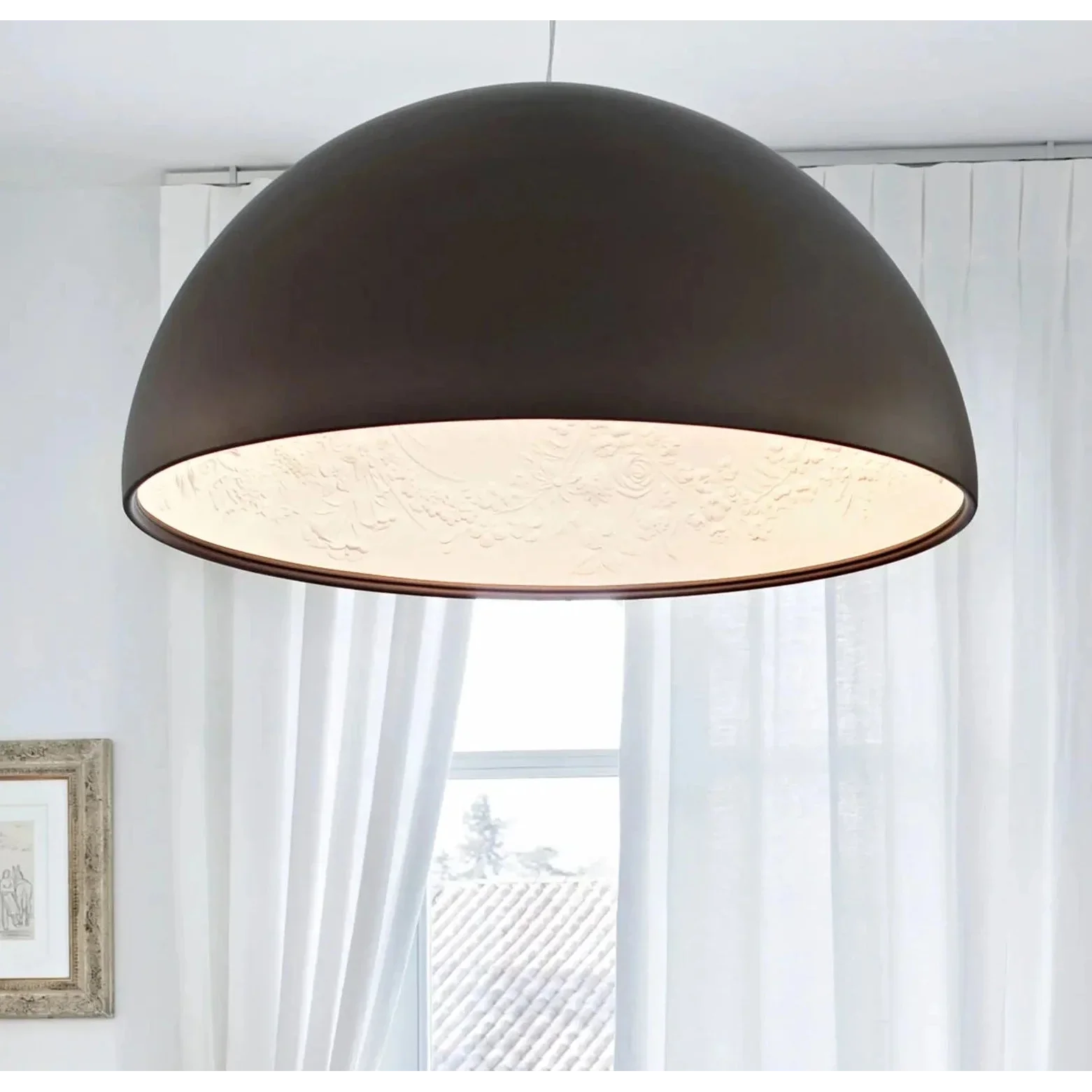 Dome Pendant Light 40-60cm | Black Crystal-flower Relief Ceiling Dining Room & Kitchen Island Casalolalights Luxury