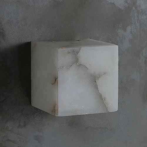 Alabaster Cube Wall Sconce – Minimalist Carved Marble Ligh