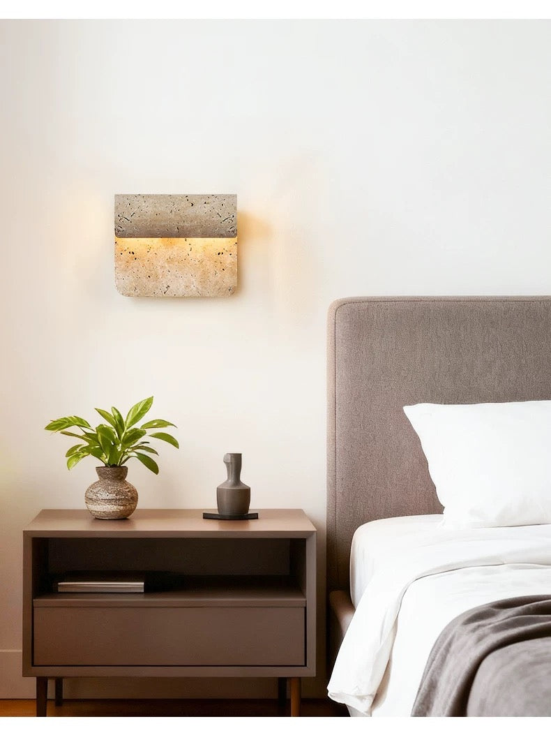 Travertine Wall Sconce – Curved Natural Stone 2×g9 Up & Down Light for Hallway Bedroom or Living Room