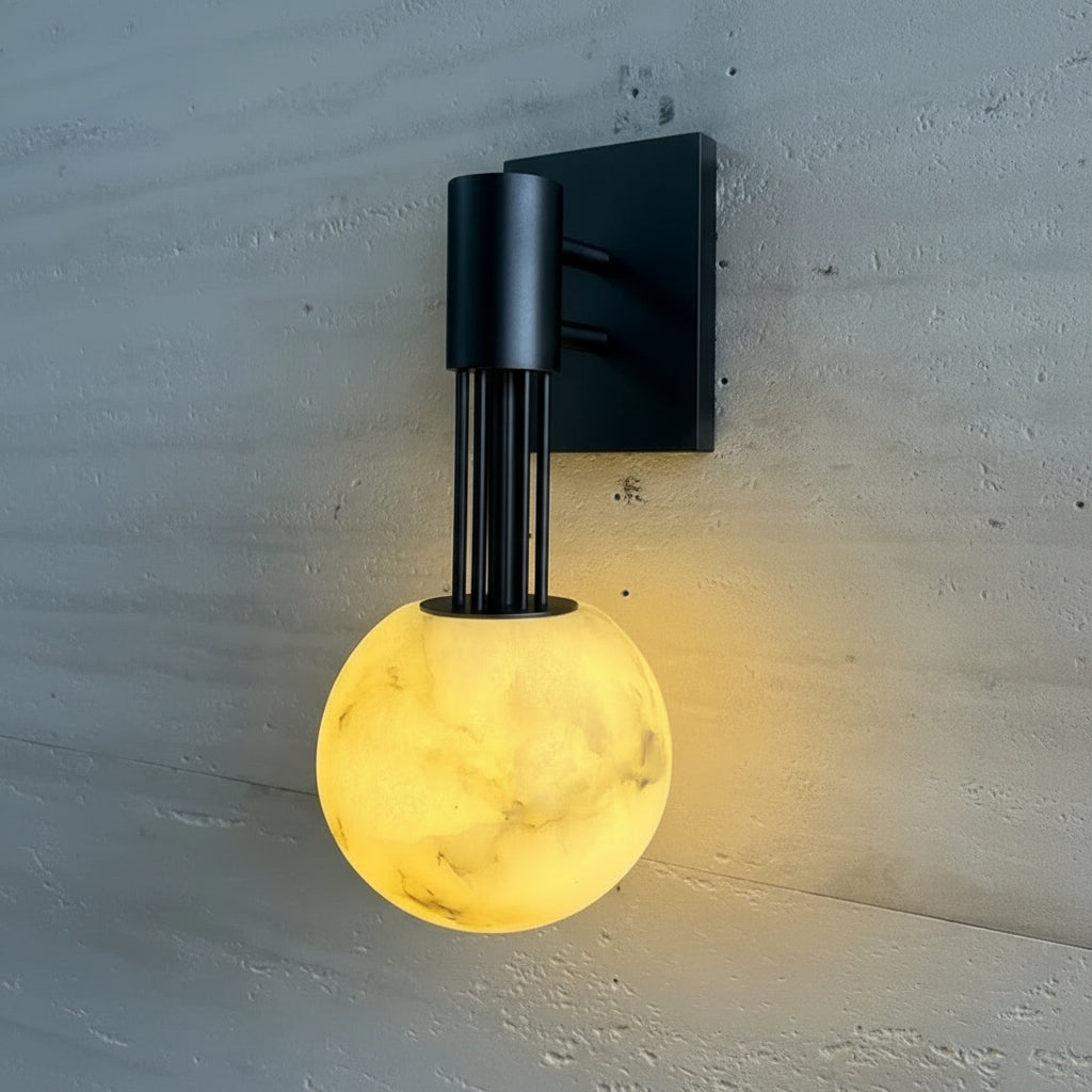 Alabaster Globe Wall Sconce – 3000k Dark Bronze Stainless Steel Light for Bedroom Hallway or Vanit Casalolalights