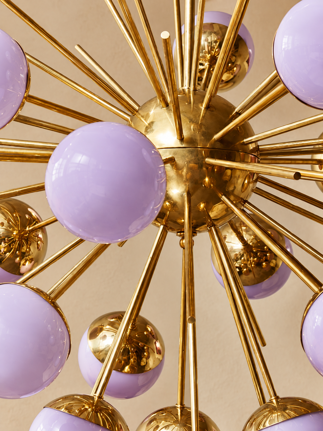 Murano Style Purple Glass Globe Chandelier Brass | Large Living Room Light Custom Rod for High Ceiling Casalola Lights