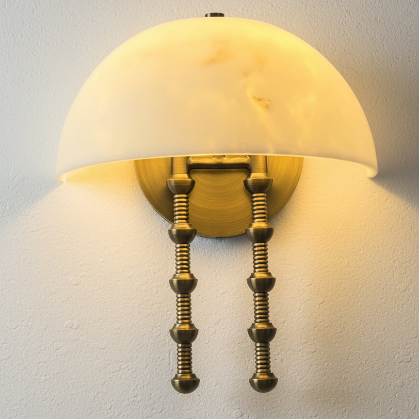 Dome Alabaster Wall Sconce – Warm Brass Light with Pull Rod Detail for Bedroom Hallway or Living Room Casalolalights