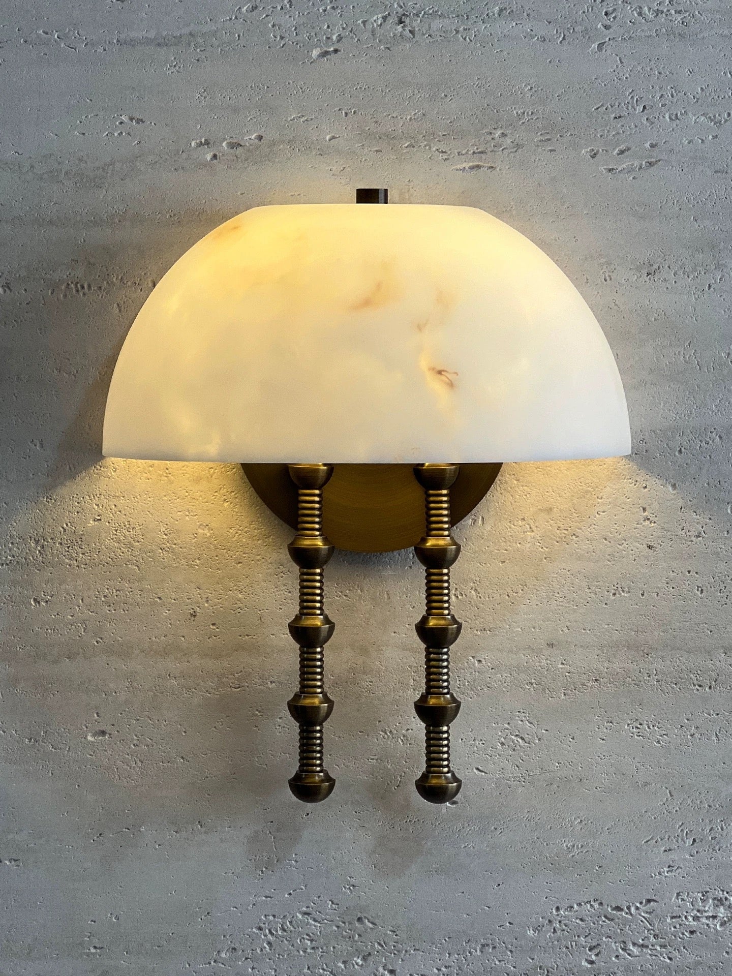Dome Artificial Marble Wall Sconce – Warm Brass Light with Pull Rod Detail for Bedroom Hallway or Living Room