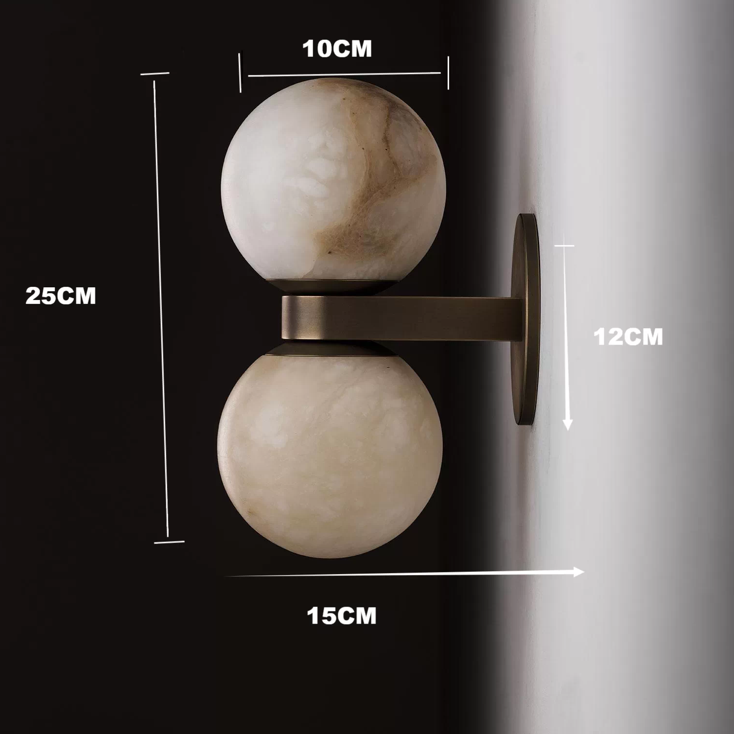 Double Alabaster Globe Wall Sconce – Copper 2-light G9 Lamp for Bedroom Hallway or Vanity