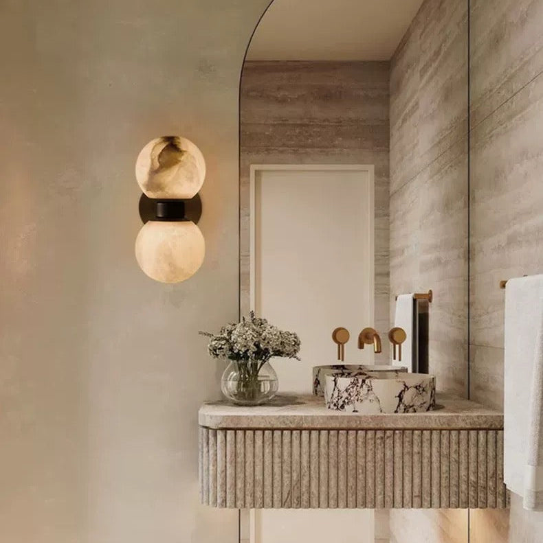 Double Alabaster Globe Wall Sconce – Copper 2-light G9 Lamp for Bedroom Hallway or Vanity Casalolalights Luxury Lamps