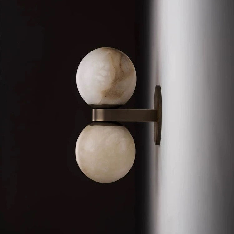Double Alabaster Globe Wall Sconce – Copper 2-light G9 Lamp for Bedroom Hallway or Vanity