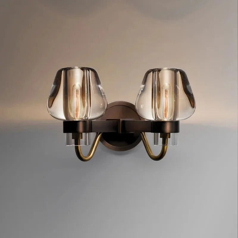 Double Crystal Glass Wall Sconce Brass | Vanity Bar Light Mirror Pair 32cm Wide 2700k Casalola Lights Luxury Lamps
