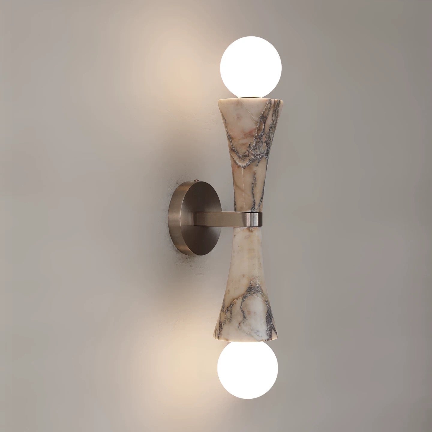 Double Bulgari Marble Globe Wall Sconce – Italian & Brass Light for Bedroom Hallway or Vanity