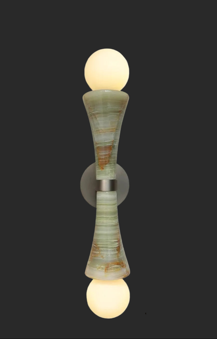 Double Jade Globe Wall Sconce – Green Stone & Brass Light for Bedroom Hallway or Vanity Casalolalights Luxury Lamps