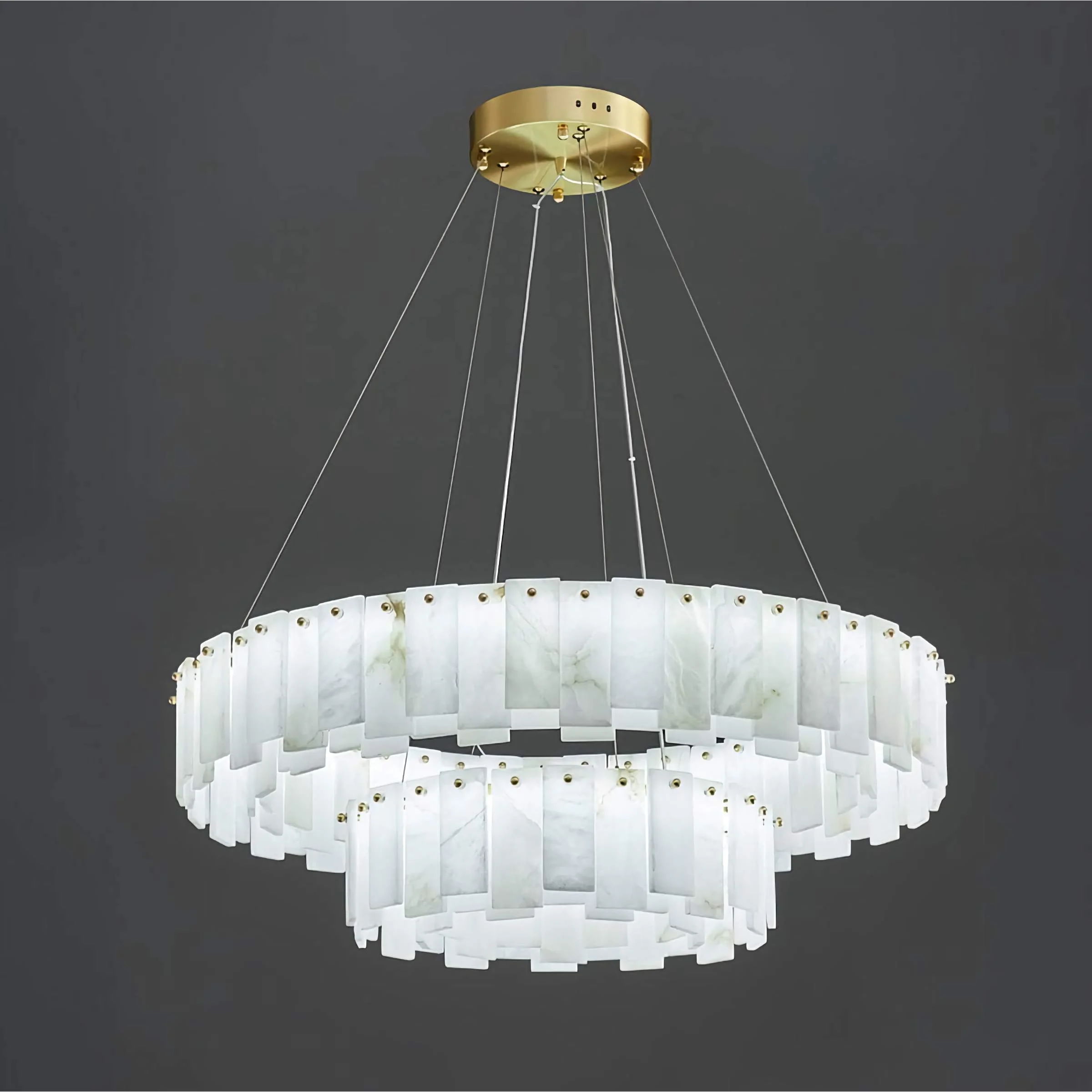 Double Layer Round Alabaster Chandelier Over the Dining Table or in Living Room | Casalola Lights