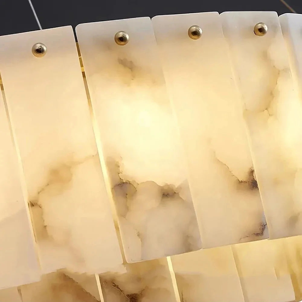 Double Layer Round Alabaster Chandelier Over the Dining Table or in Living Room | Casalola Lights