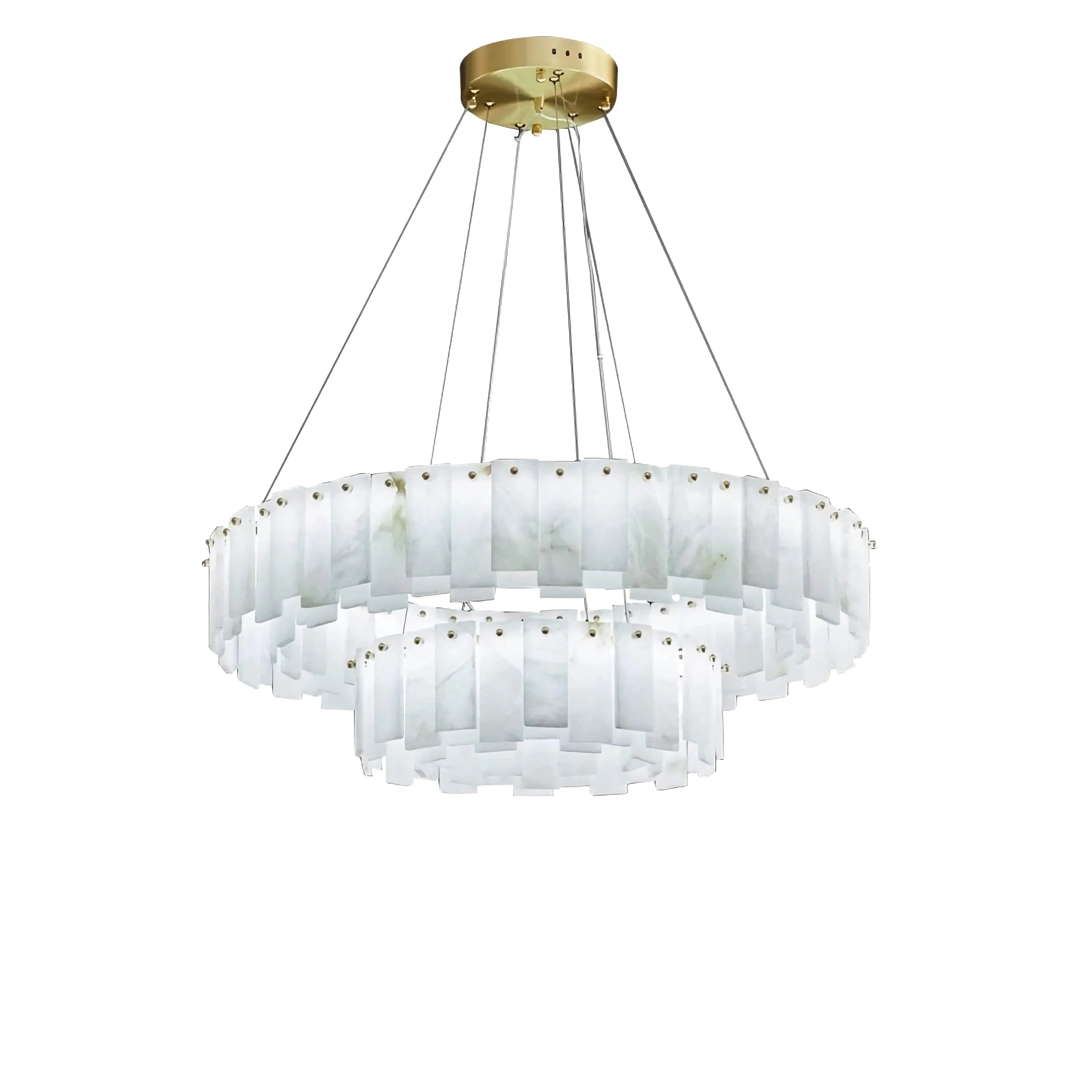 Double Layer Round Alabaster Chandelier Over the Dining Table or in Living Room | Casalola Lights