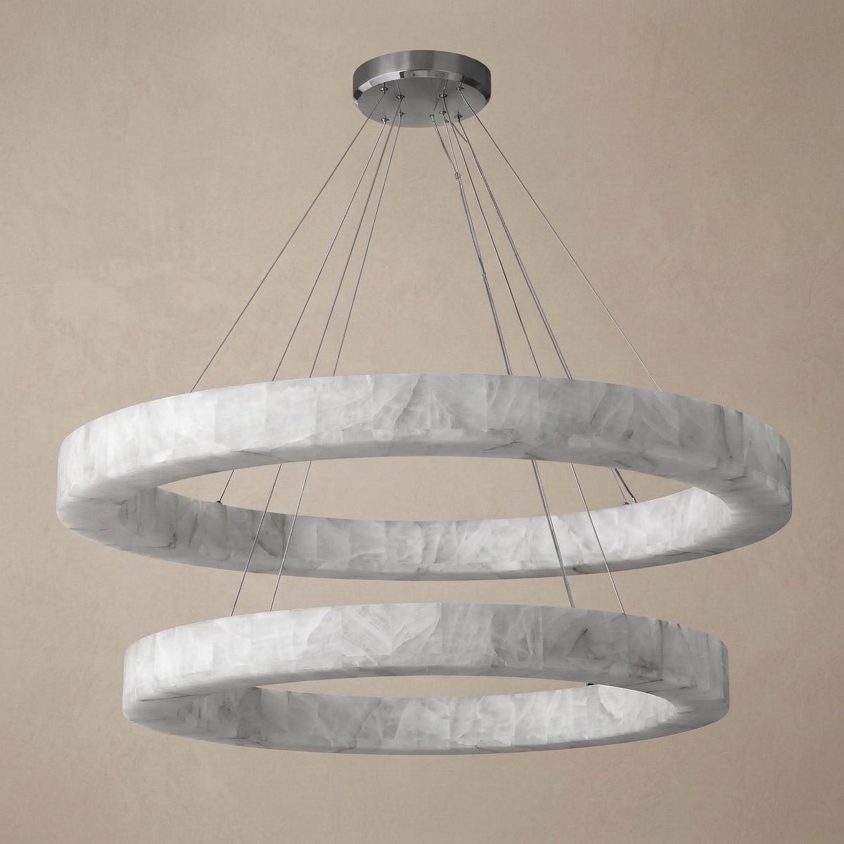Double Round Alabaster Ring Chandelier | Two-tier Stone Halo Modern Minimalist Dining & Living Casalolalights Luxury