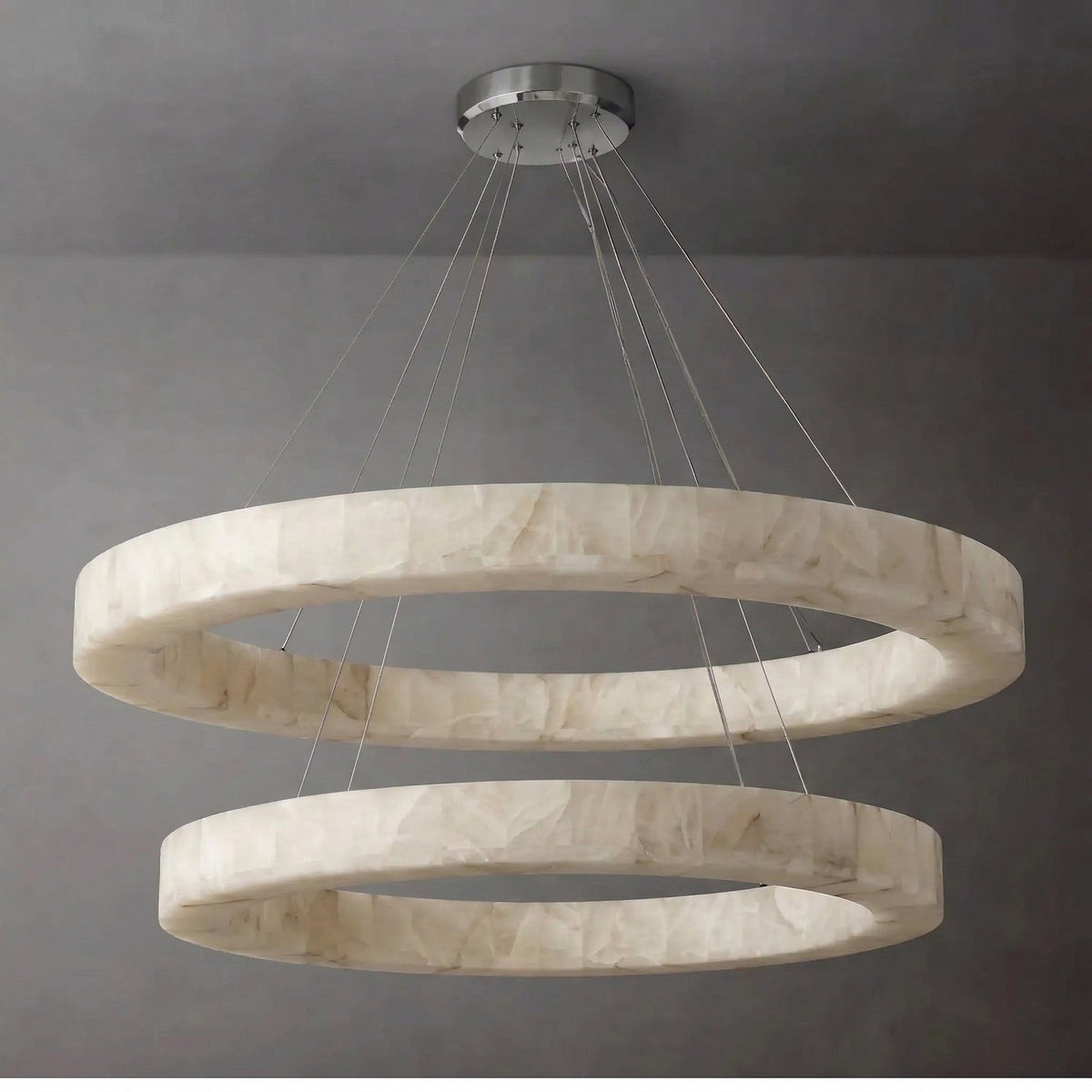 Double Round Alabaster Ring Chandelier | Two-tier Stone Halo Modern Minimalist Dining & Living Casalolalights Luxury