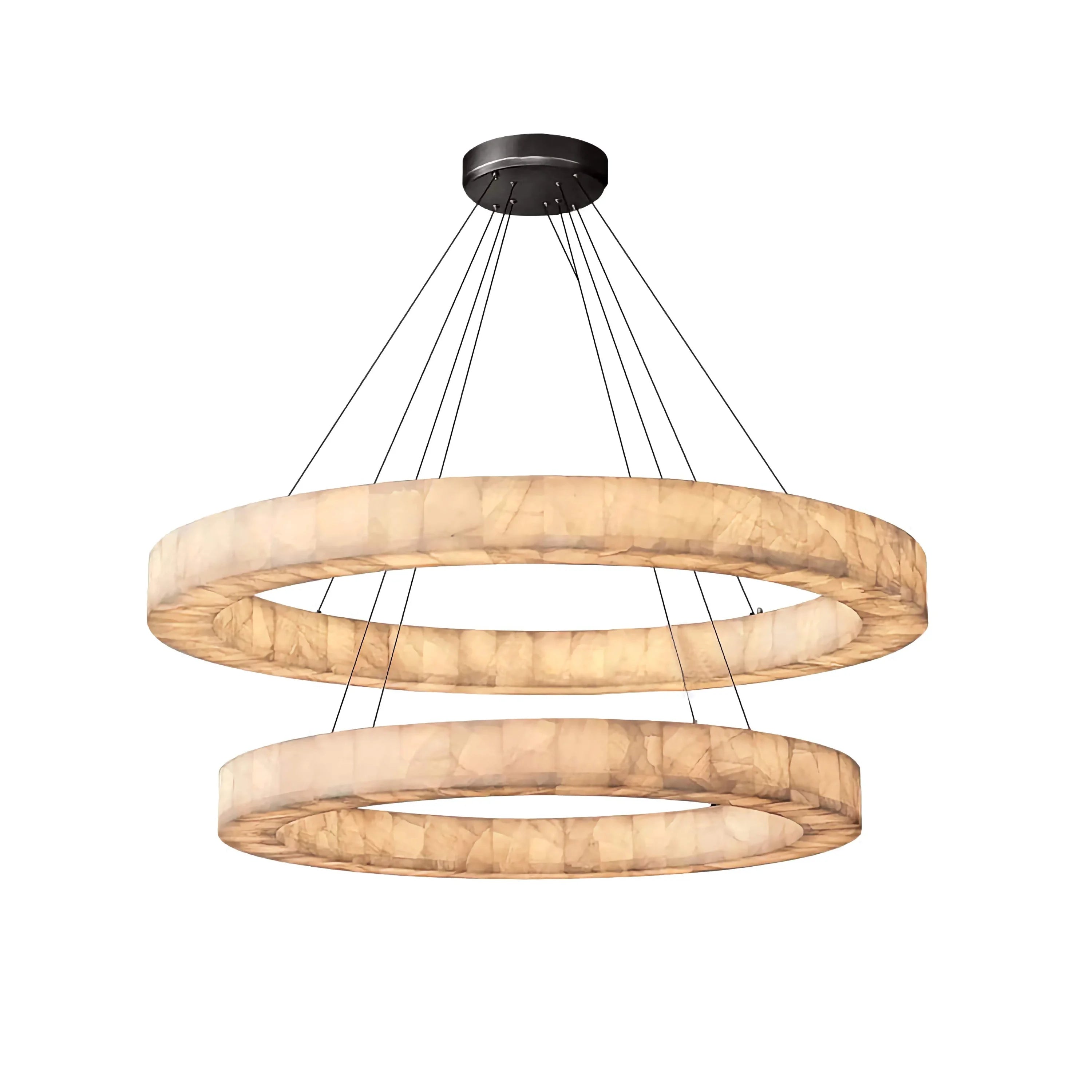 Rivage Alabaster Chandelier | Marble 2 Tiered Ring for Luxury Homes | Lighting Kitchen Living Room