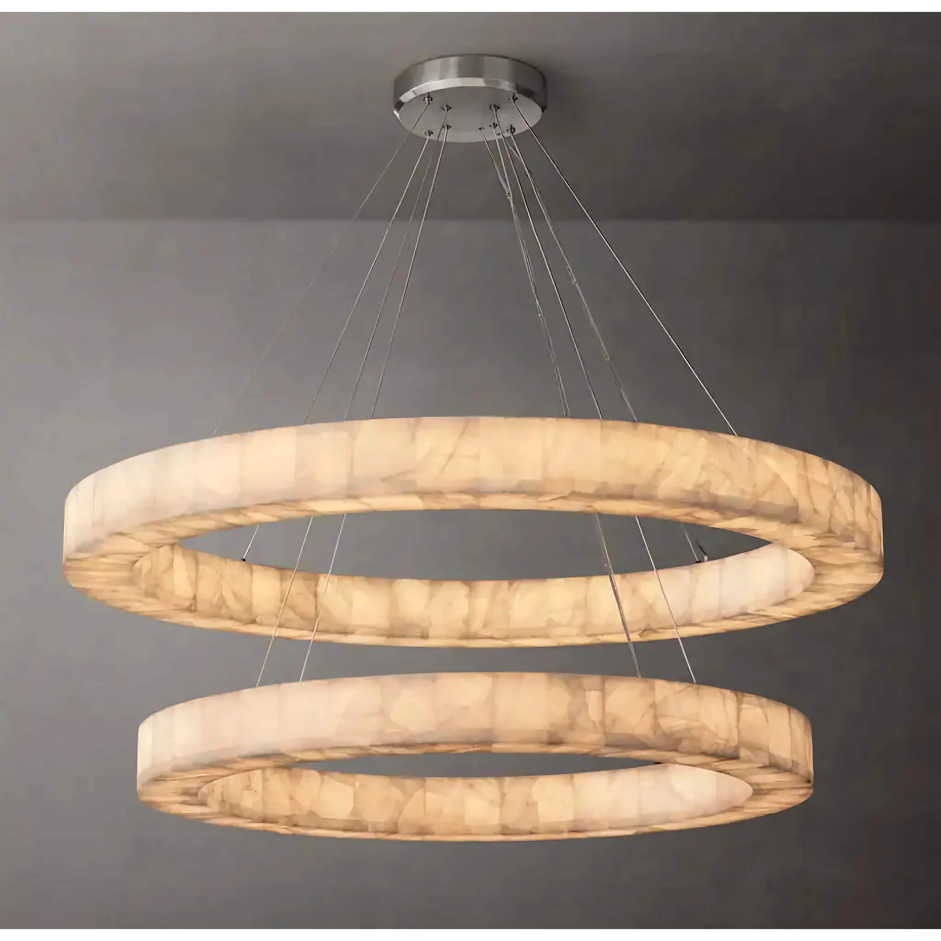 Rivage Alabaster Chandelier | Marble 2 Tiered Ring for Luxury Homes | Lighting Kitchen Living Room